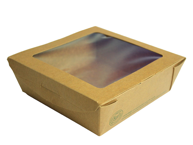 Bio Kraftový Šalát box s PLA okienkom 650 ml, 12x12x4,5 cm (150 ks)