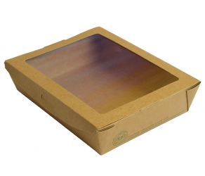 Bio Kraftový Šalát box s PLA okienkom 1100 ml, 18x13,5x4,5 cm (150 ks)